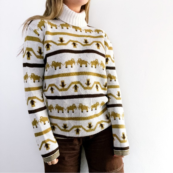 Vintage Elephant Knit Sweater 1990s • No Brand • Size M/L - Picture 9 of 10